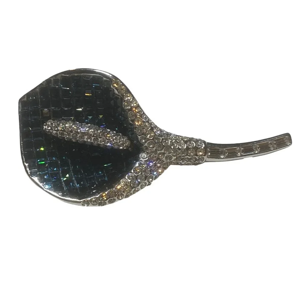 VINTAGE‎ 1950s Silver Blue Crystal Lily Brooch Mid-Century Glam Sparkle
